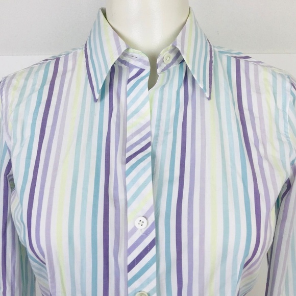 Ann Taylor Women's Sz 4 Stripe Shirt Purple White - Picture 2 of 7
